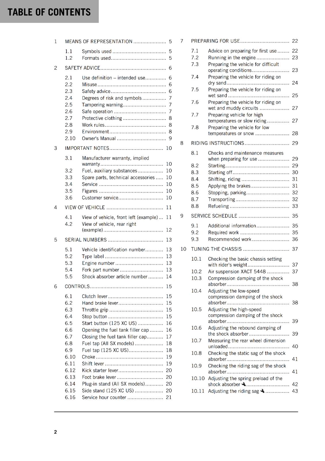 KTM 2022 OWNERS MANUAL - 125 150 SX XC - REPRINTED