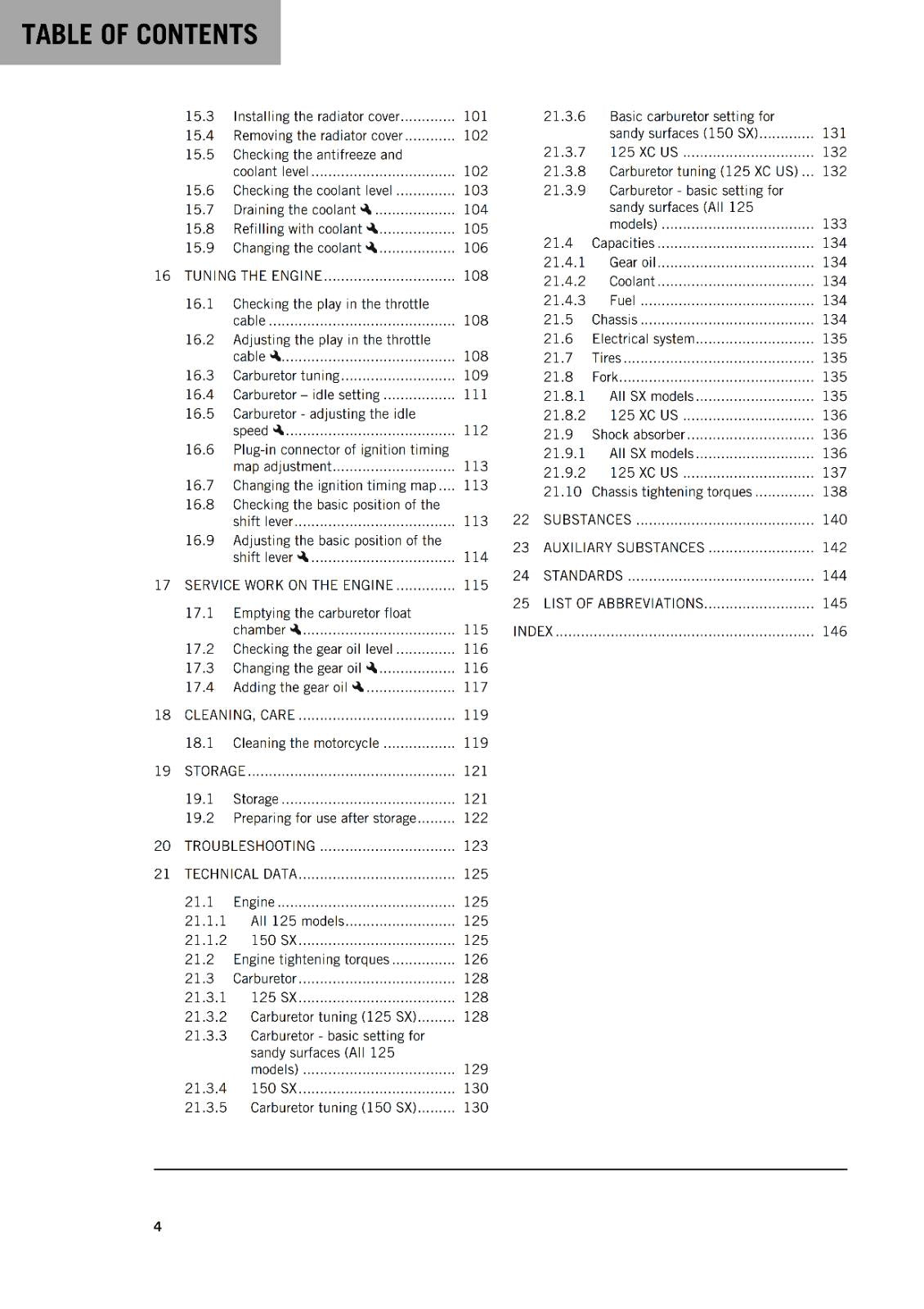 KTM 2022 OWNERS MANUAL - 125 150 SX XC - REPRINTED