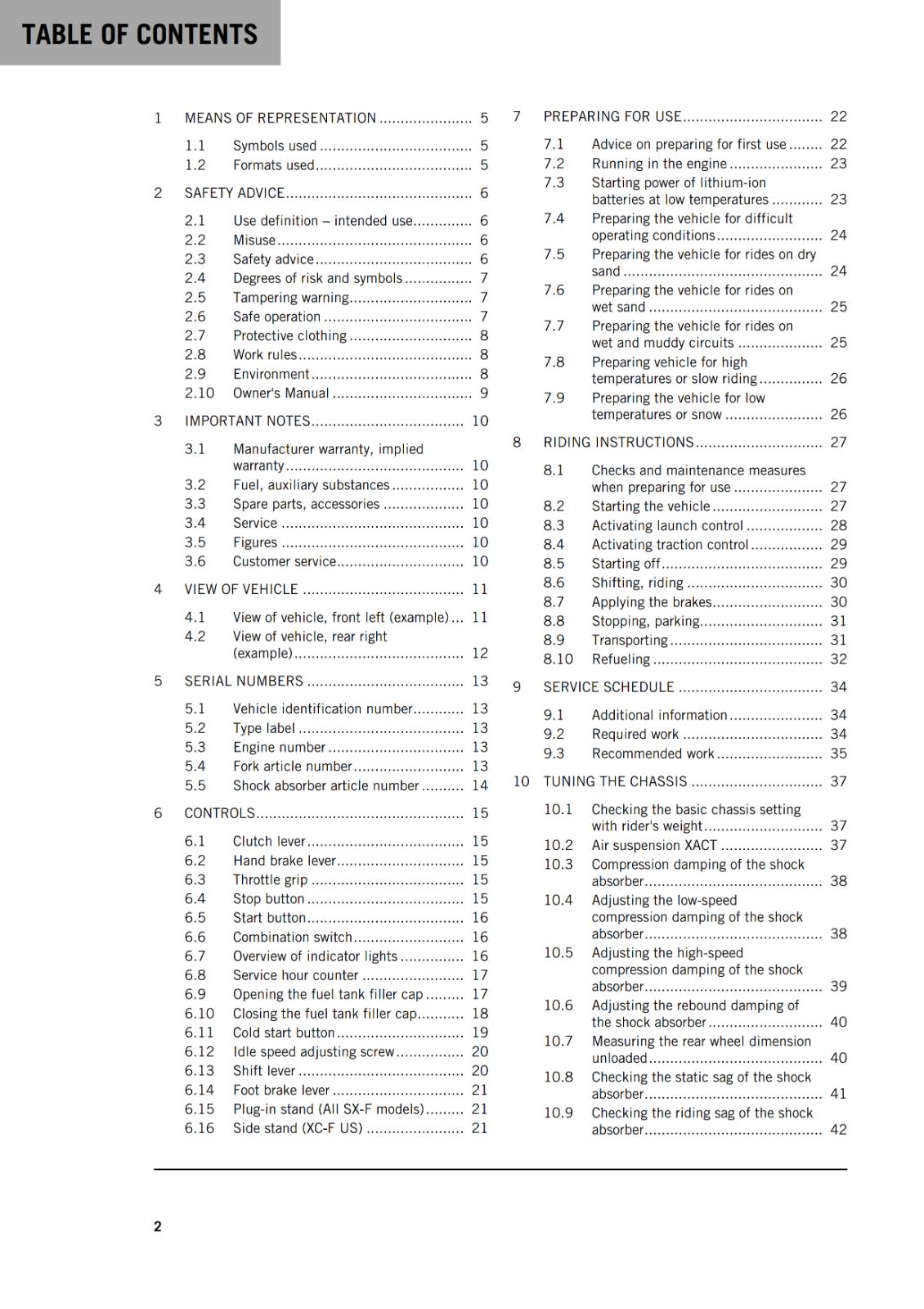 KTM 2022 OWNERS MANUAL - 450 SX-F XC-F - REPRINTED