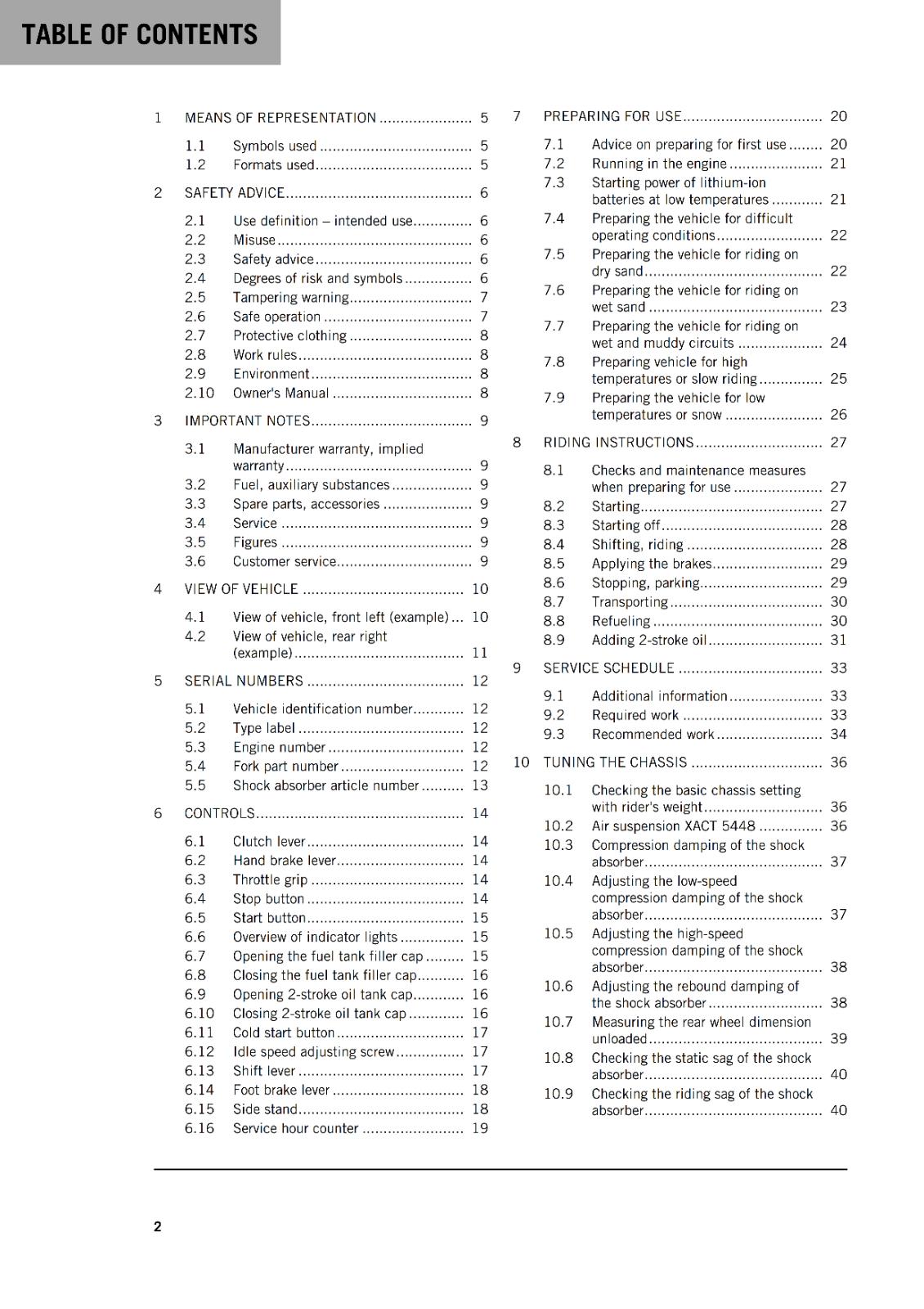 KTM 2022 OWNERS MANUAL - 250 300 XC TPI  - REPRINTED