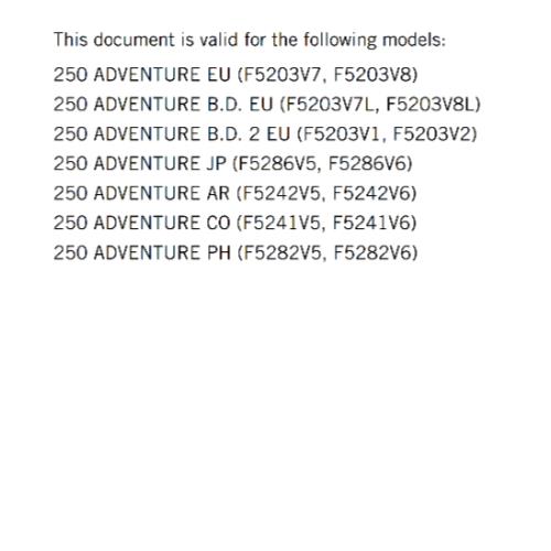 KTM 2022 OWNERS MANUAL - 250 ADVENTURE - REPRINTED