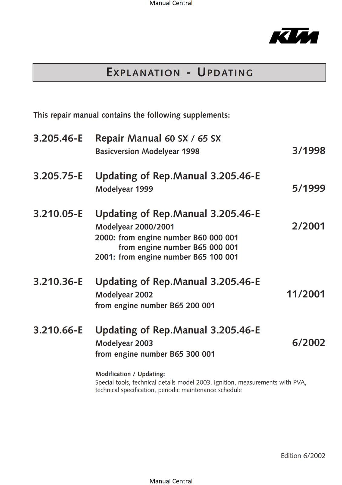 KTM 1998 1999 2000 2001 2002 - ENGINE 60 65 SX - REPAIR MANUAL