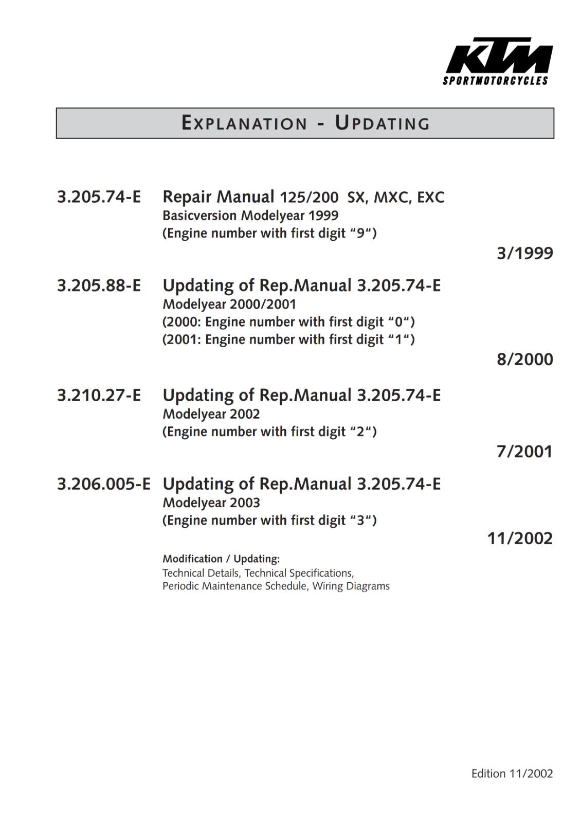 KTM 1999 2000 2001 2002 2003 - ENGINE 125 200 EXC EGS EXE SUPERMOTO - REPAIR