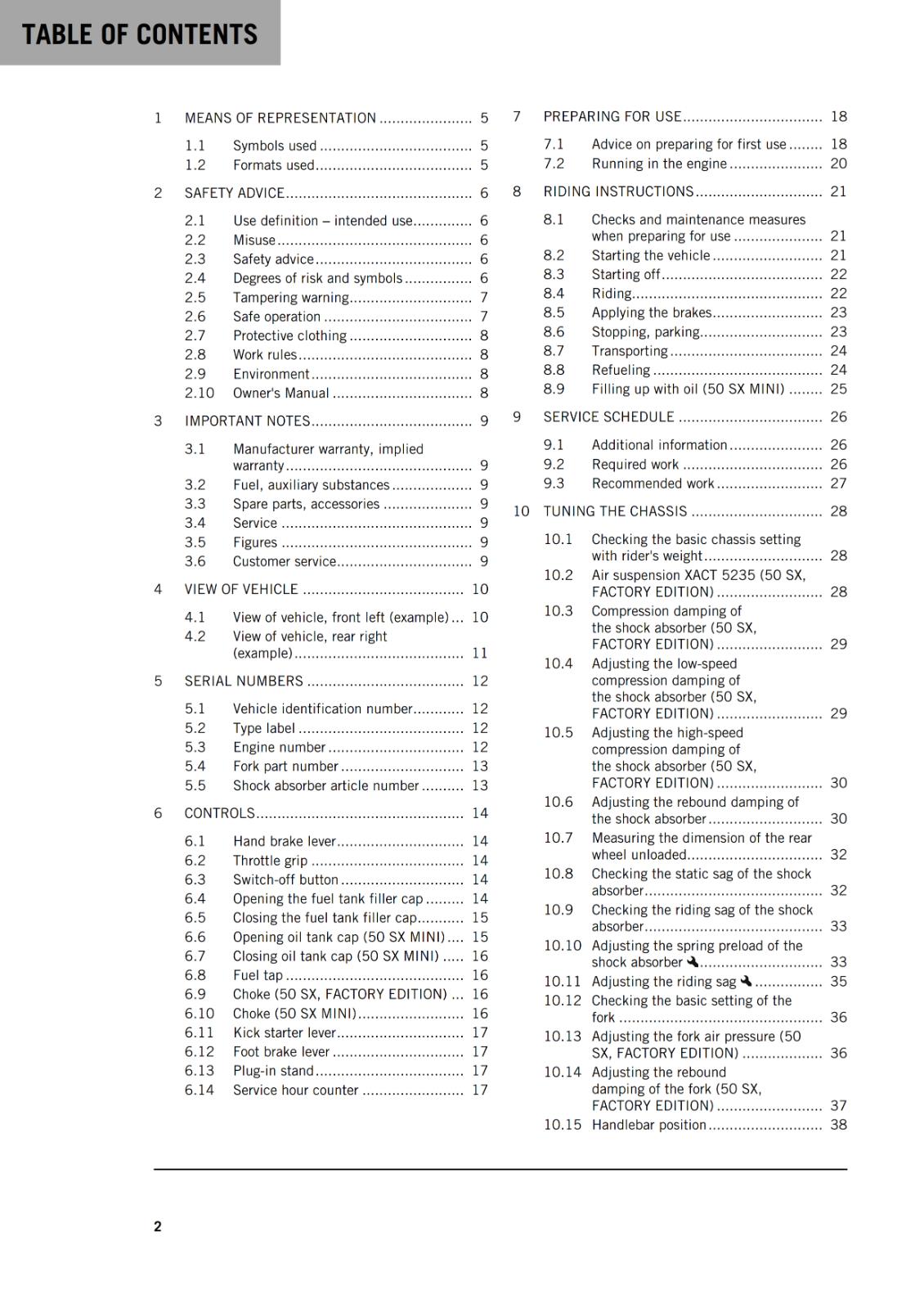 KTM 2021 OWNERS MANUAL - 50 SX MINI FACTORY EDITION - REPRINTED