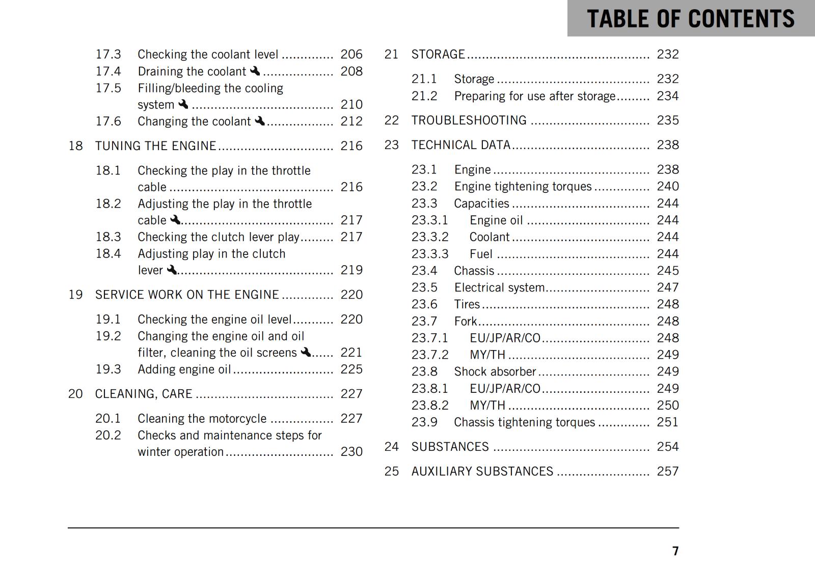 KTM 2021 OWNERS MANUAL - 250 ADVENTURE  - REPRINTED