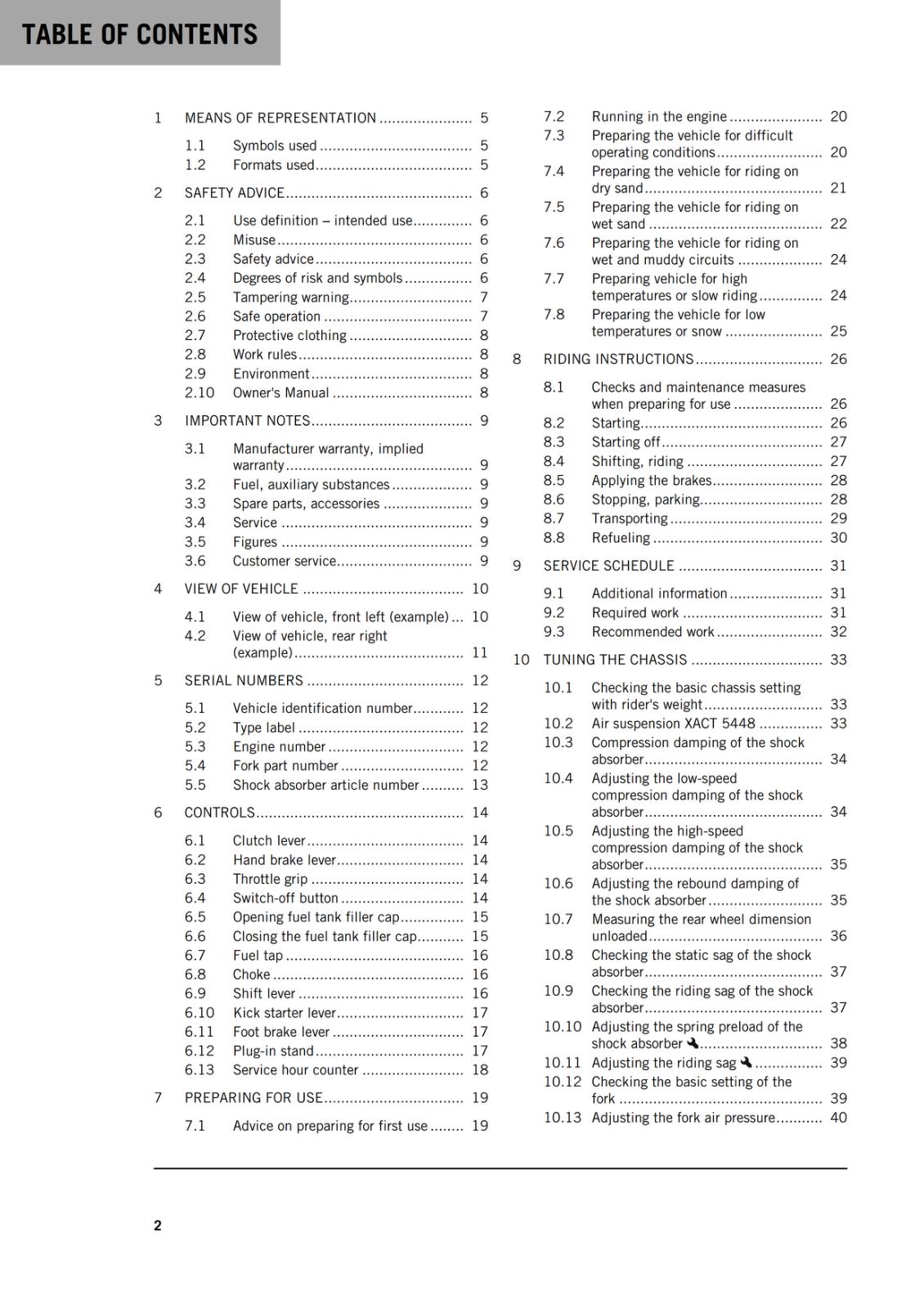 KTM 2021 OWNERS MANUAL - 250 SX- REPRINTED